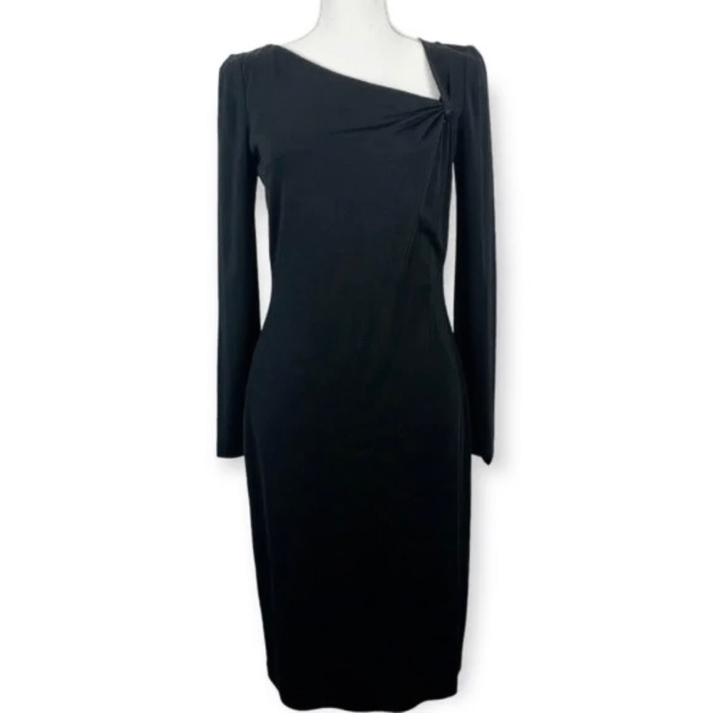 David Meister Dress Asymmetrical Keyhole Neckline Long Sleeve | Black | 10